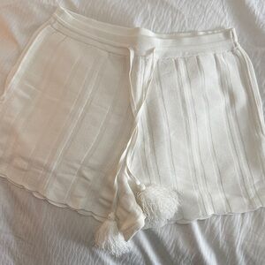 Solid and striped White Knit Women Shorts